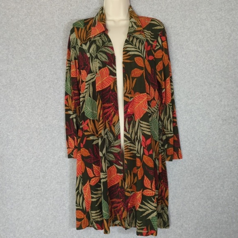 SLINKY BRAND Open  Front‎ Cardigan Duster Long Sleeve Cover-Up Tropical Travel S